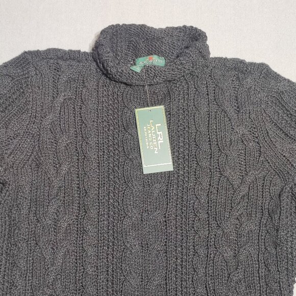 LRL Lauren Ralph Lauren knit sweater women's size M black colour turtle neck NWT - Picture 2 of 11